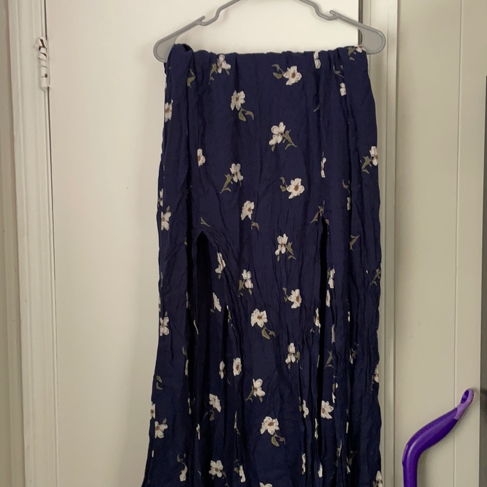 Blue floral slit skirt AEO